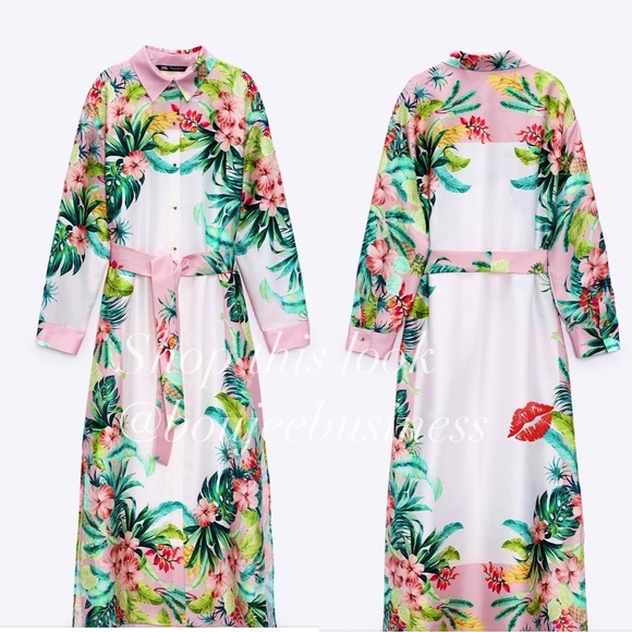 ZARA Tropical Print Shirt Dress - Picture 4 of 4